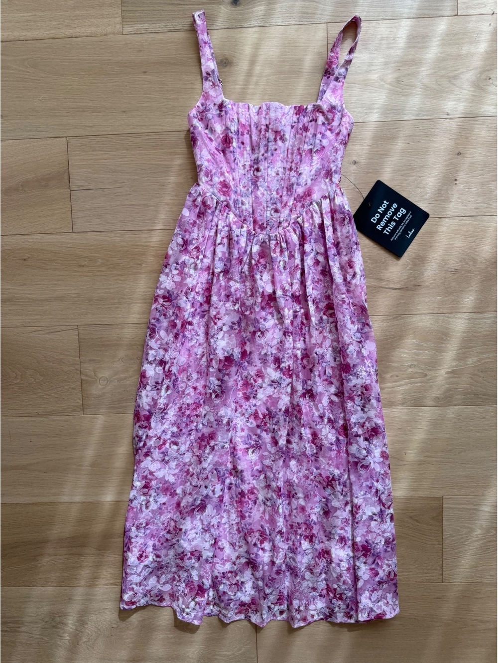 NWT Lulus Colwyn Light Magenta Floral Jacquard Bustier Midi Dress XS
